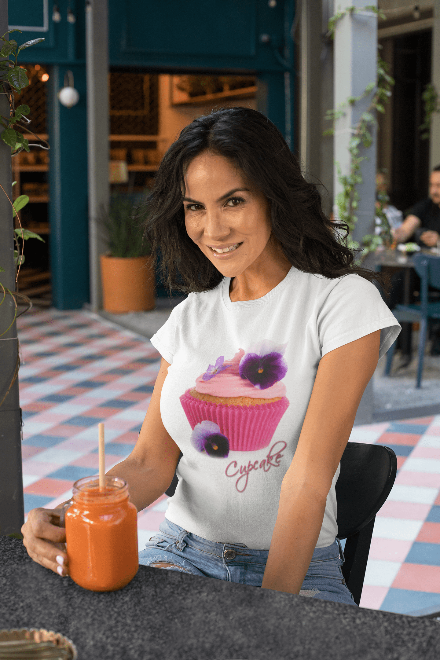 Pink Cupcake, Damen-Kurzarm-T-Shirt mit Rundhalsausschnitt 00152