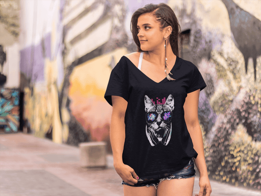ULTRABASIC Damen T-Shirt Musical Cat – Katze mit Kopfhörern – Grafikshirt