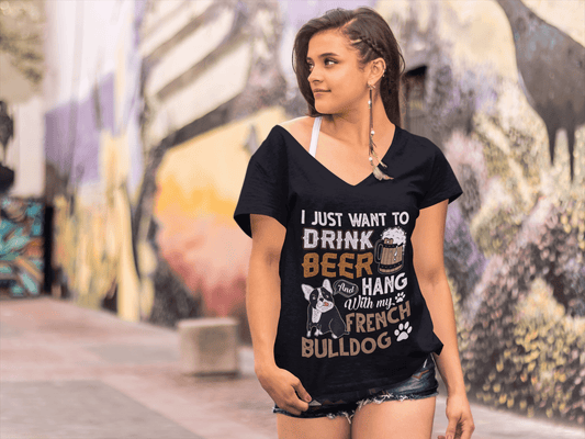 ULTRABASIC Damen-T-Shirt „Drink Beer and Hang With My French Bulldog“ – Hundeliebhaber