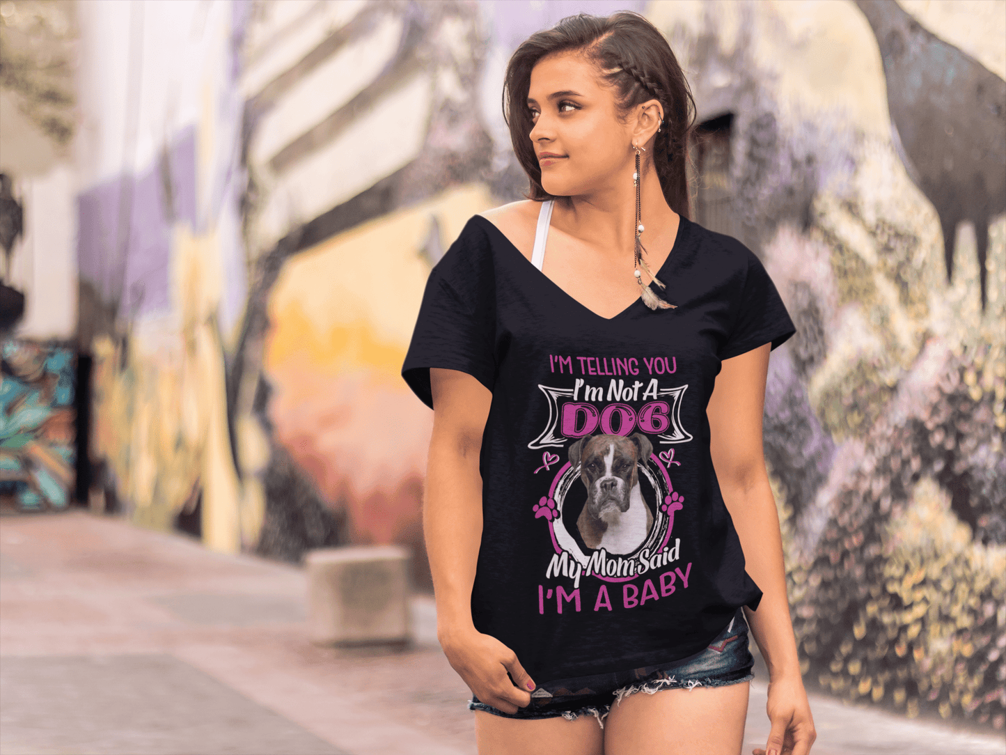 ULTRABASIC Damen-T-Shirt „I'm Telling You I'm Not a Boxer – My Mom Said I'm a Baby“ – Süßes T-Shirt für Hundeliebhaber