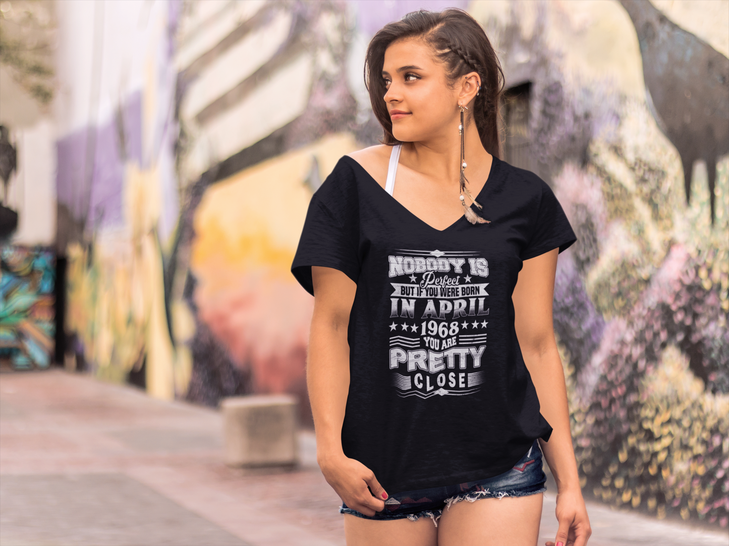 ULTRABASIC Women's T-Shirt Nobody is Perfect But If You Were Born in April 1968 You Are Pretty Close - 52nd Birthday Gift