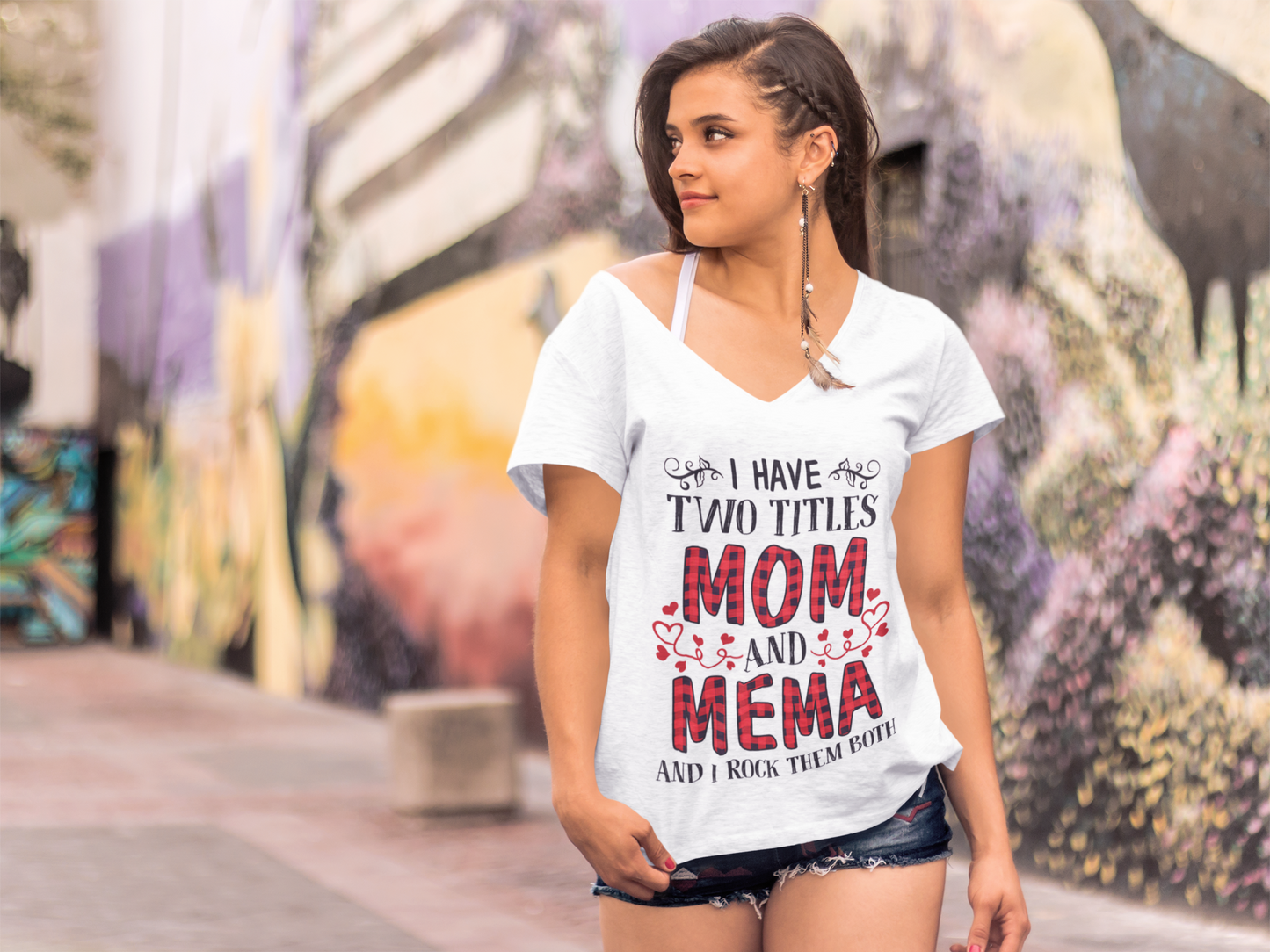T-Shirt Femme ULTRABASIC J'ai 2 titres Maman et Mema et je les berce tous les deux