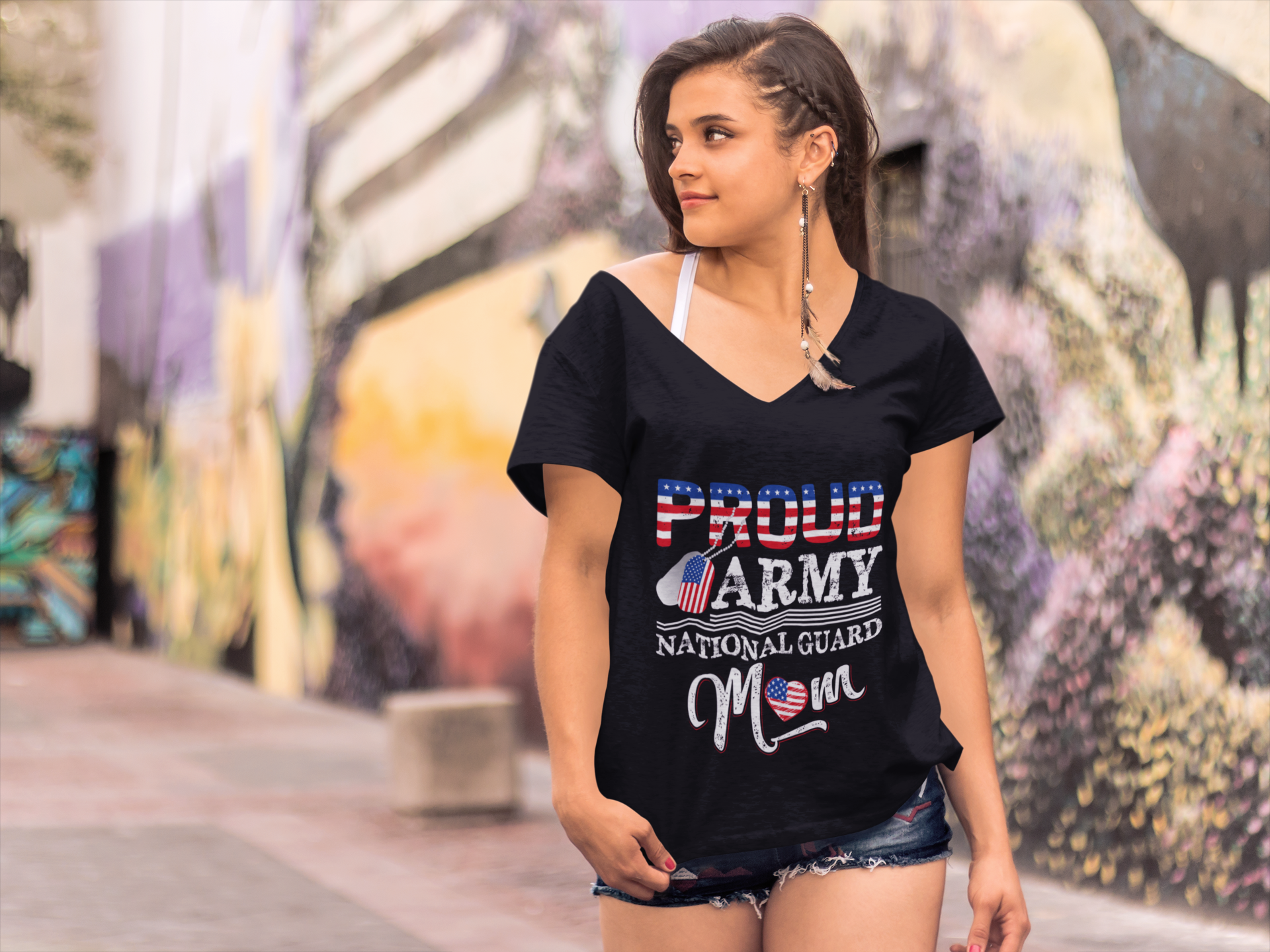 ULTRABASIC Women's T-Shirt Proud Army National Guard Mom - American Patriotic Tee Large / Black | affordable organic beautiful designs