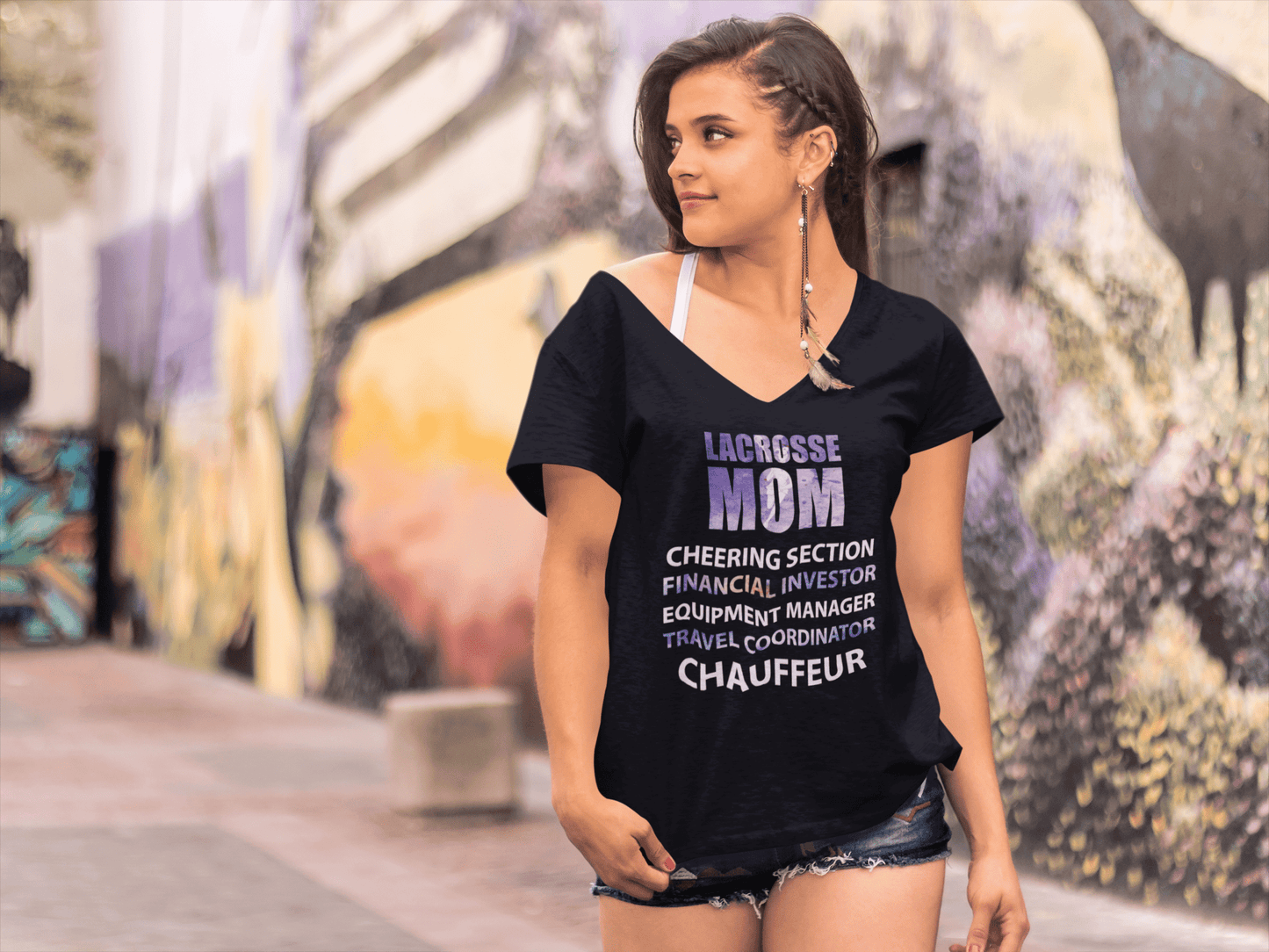 ULTRABASIC Damen-T-Shirt mit V-Ausschnitt, Lacrosse Mom – lustiges Mutter-T-Shirt