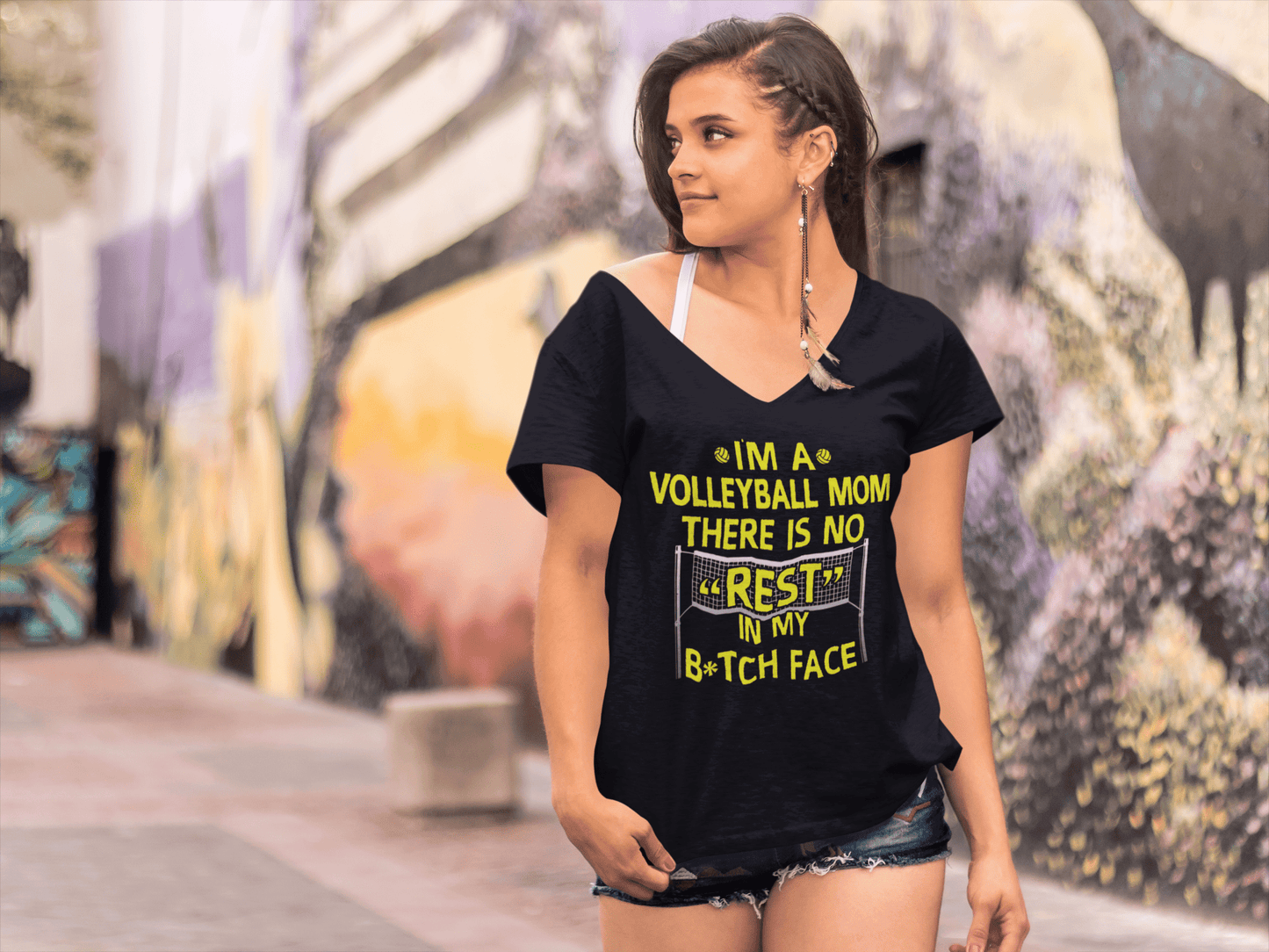 ULTRABASIC Women's V-Neck T-Shirt I'm a Volleyball Mom - Funny Quote