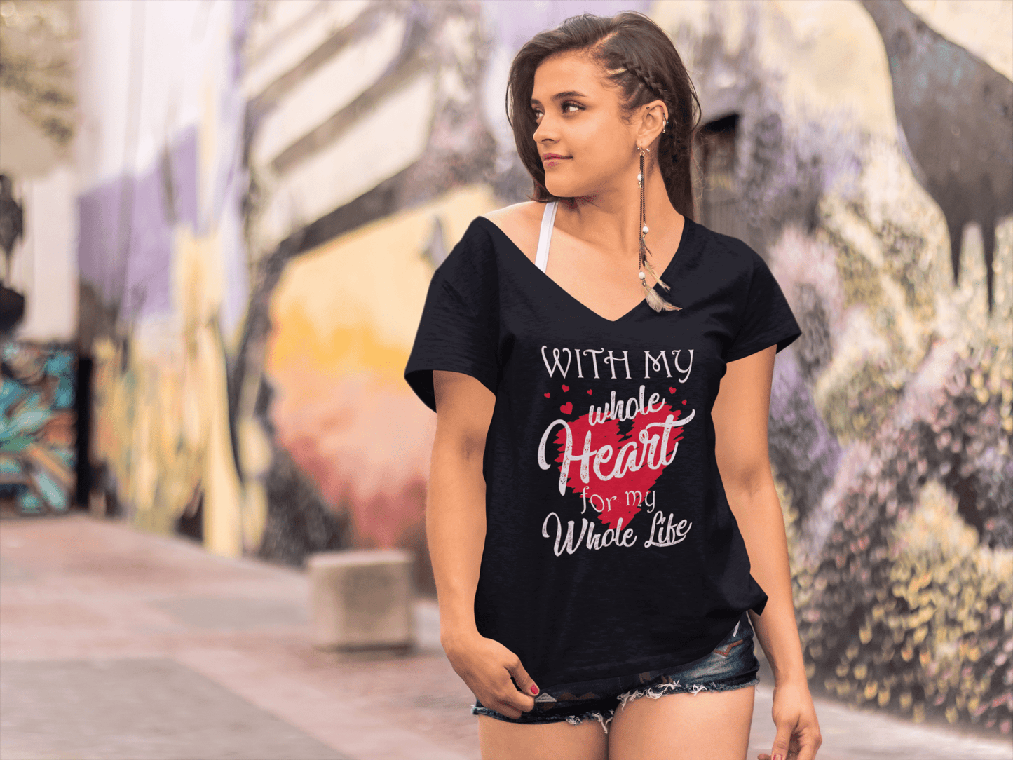 ULTRABASIC Damen-T-Shirt „With My Whole Heart For My Whole Life – Kurzarm-Grafik-T-Shirts zum Valentinstag“.