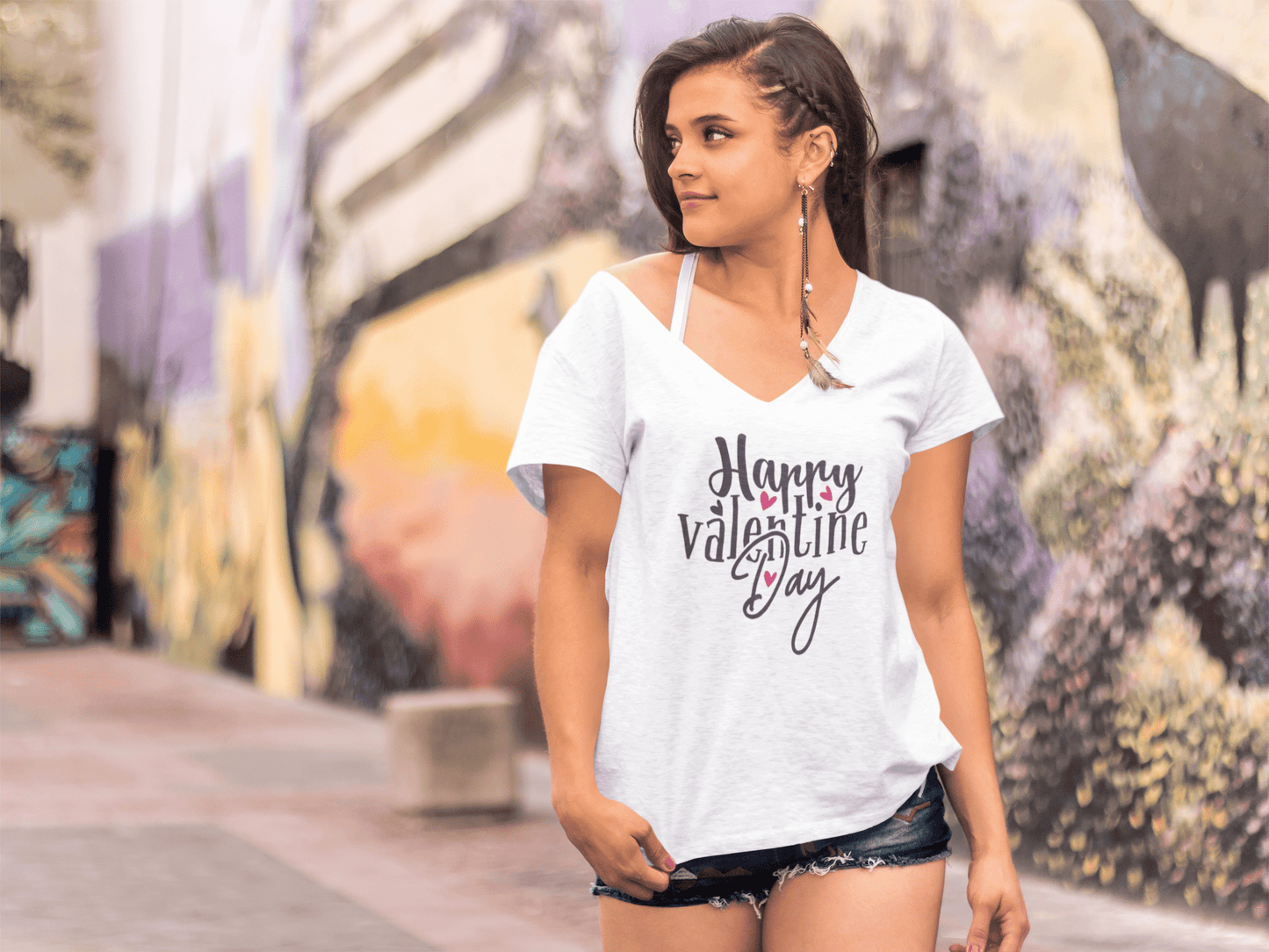 ULTRABASIC Damen T-Shirt Happy Valentine Day – Kurzarm-T-Shirt-Oberteile