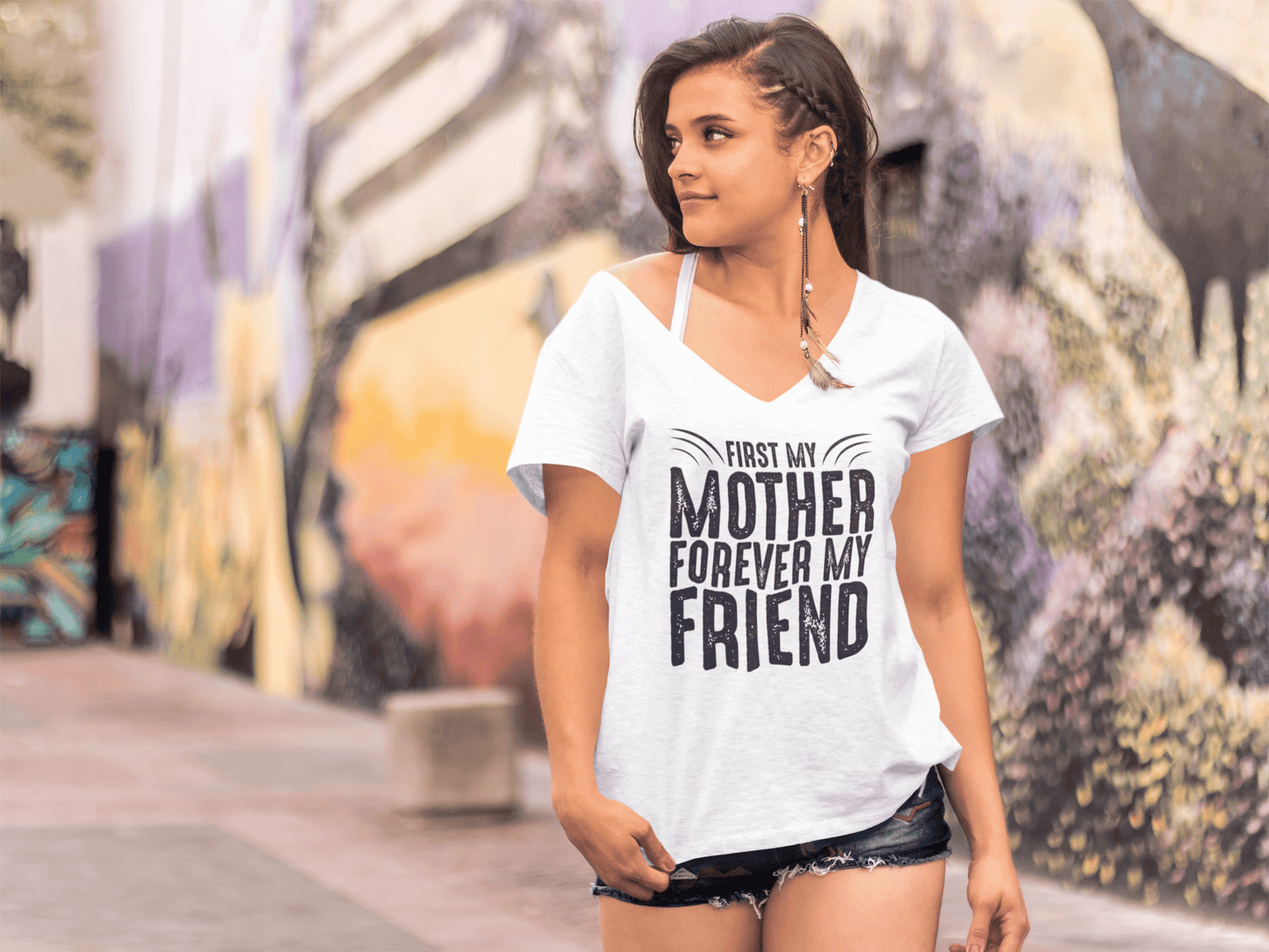 ULTRABASIC Damen-T-Shirt „First My Mother Forever My Friend“ – kurzärmeliges T-Shirt