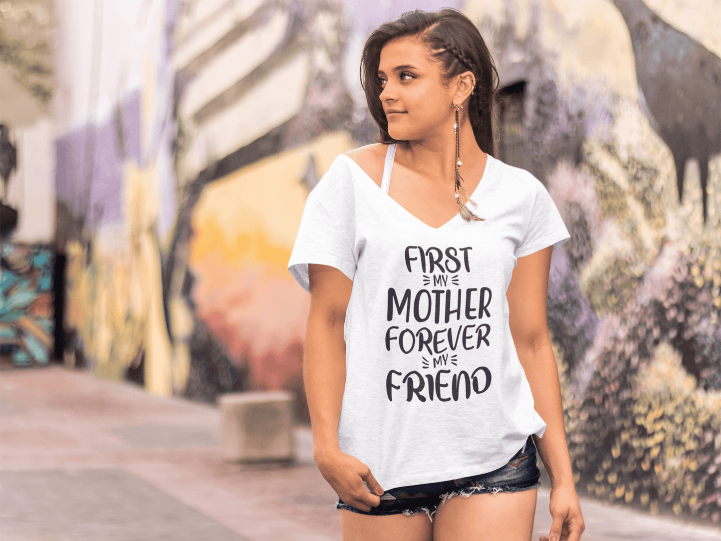 ULTRABASIC Damen-T-Shirt „First My Mother Forever My Friend“ – kurzärmeliges T-Shirt