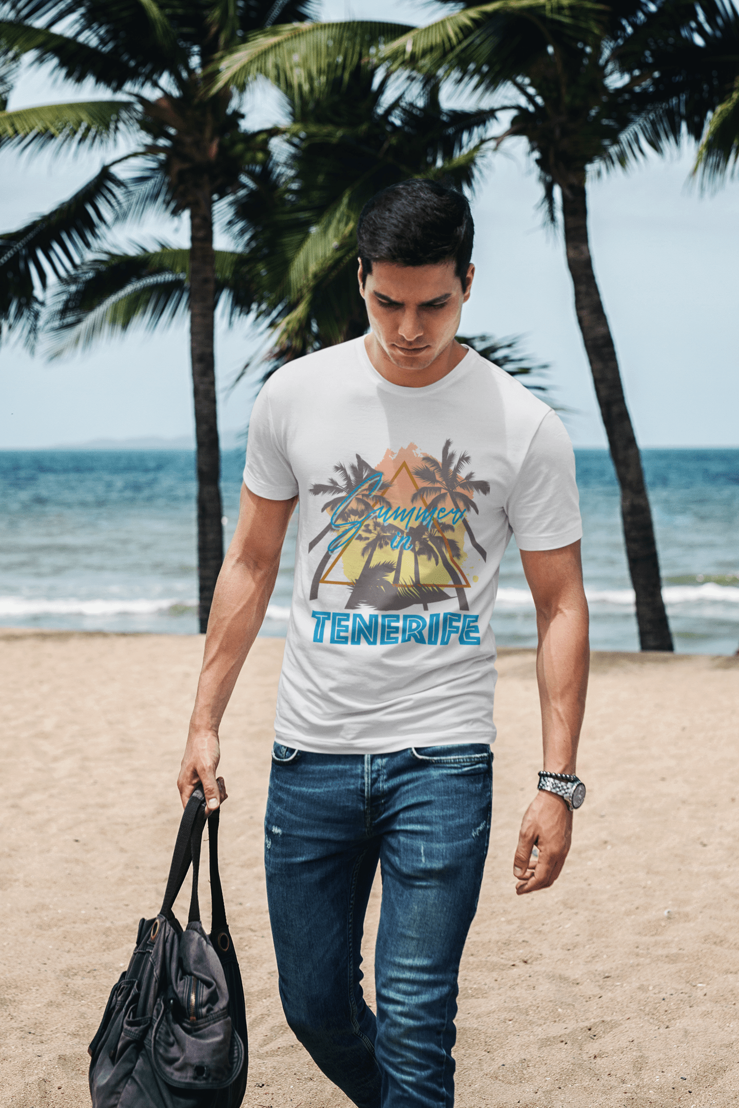 Men's Graphic T-Shirt Summer Triangle Tenerife Vintage White