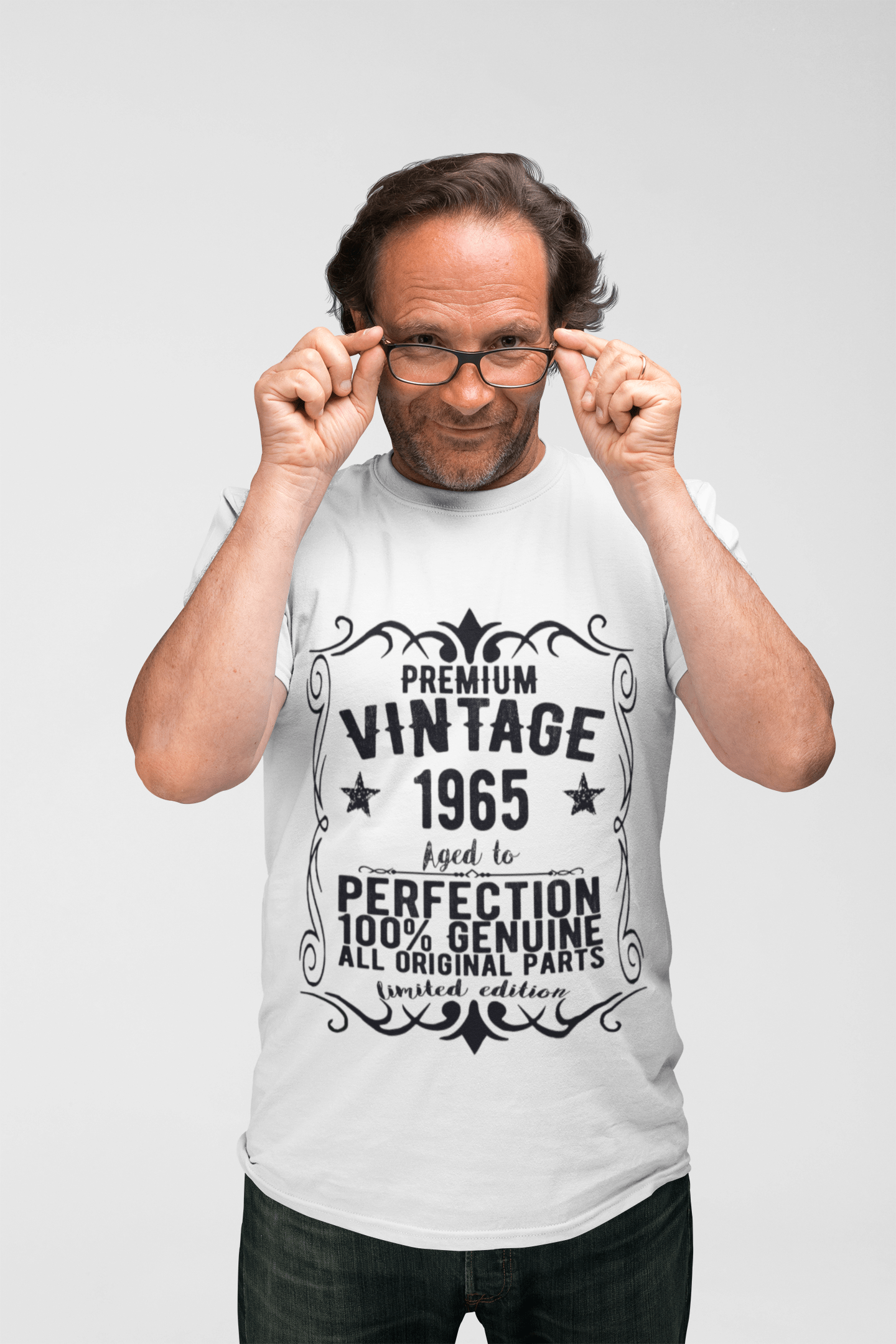 Premium Vintage Jahr 1965, Weiß, Kurzarm-Rundhals-T-Shirt für Herren, Geschenk-T-Shirt 00349