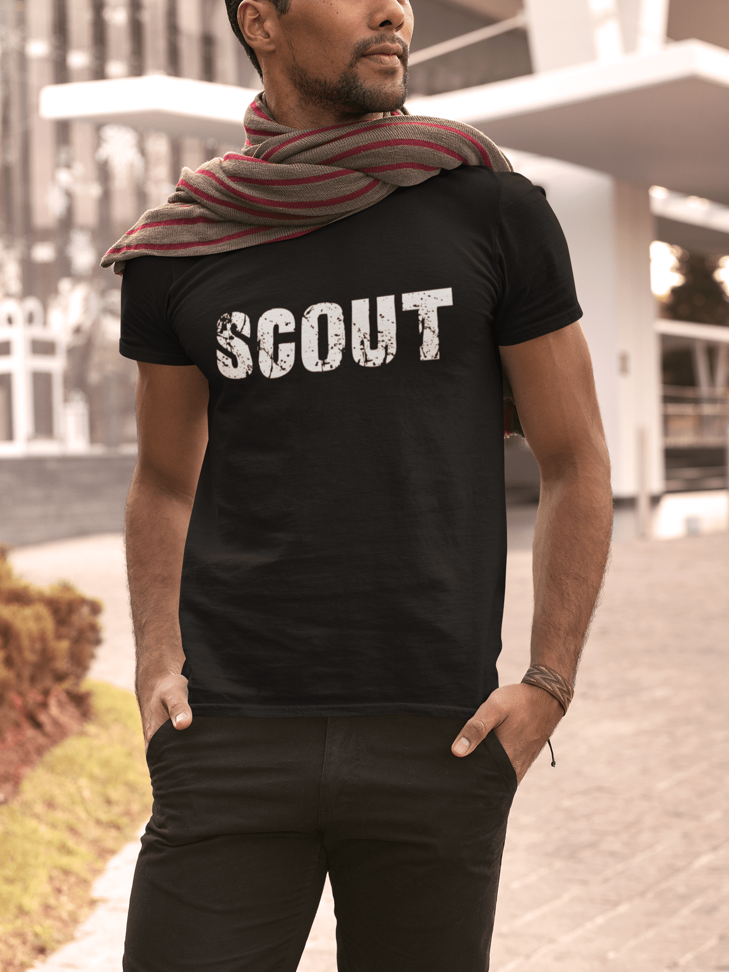 scout Men's Short Sleeve Round Neck T-shirt , 5 letters Black , word 00006