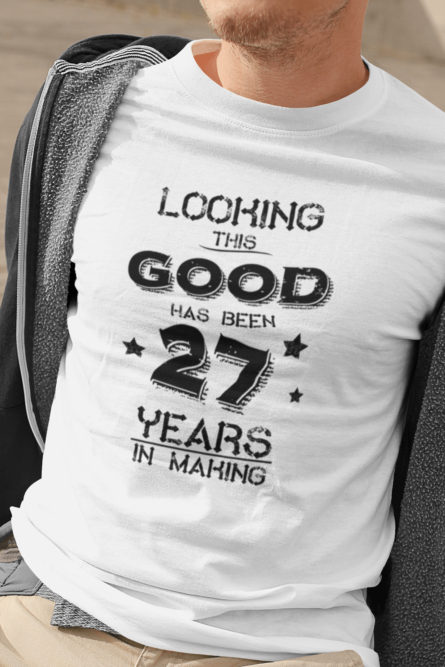 Looking This Good Has Been 27 Years is Making T-shirt homme blanc cadeau d'anniversaire 00438