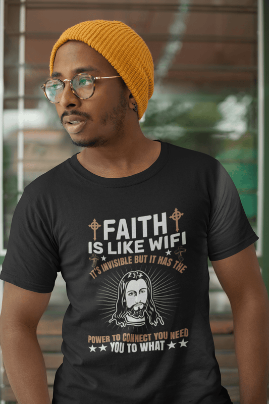 ULTRABASIC Herren T-Shirt Faith is Like WiFi – christliches religiöses Shirt