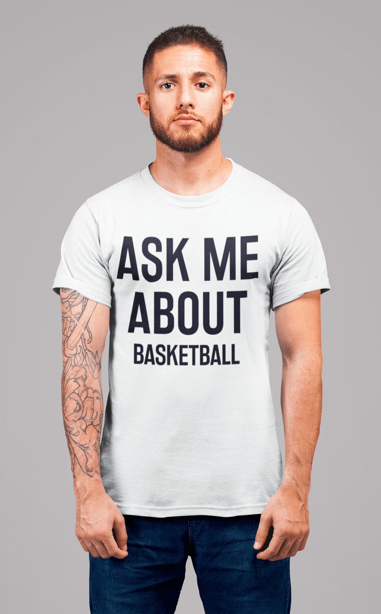 • Posez-moi des questions sur le basket-ball, Blanc , T-shirt à manches courtes et col rond Homme 00277