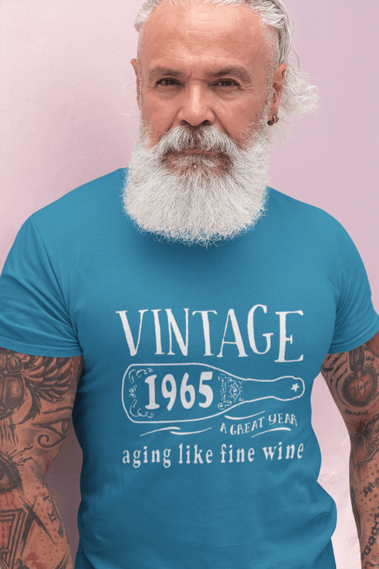 1965 vieillir comme un bon vin T-shirt homme bleu cadeau d'anniversaire 00460