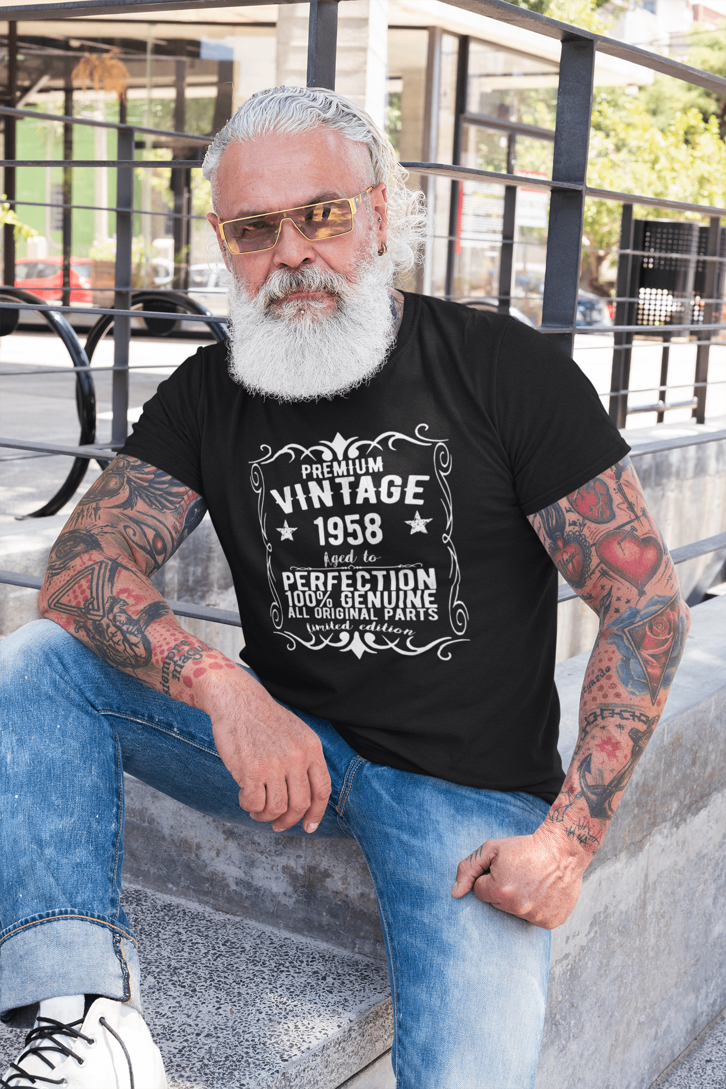 Premium Vintage Jahr 1958, Schwarz, Kurzarm-Rundhals-T-Shirt für Herren, Geschenk-T-Shirt 00347
