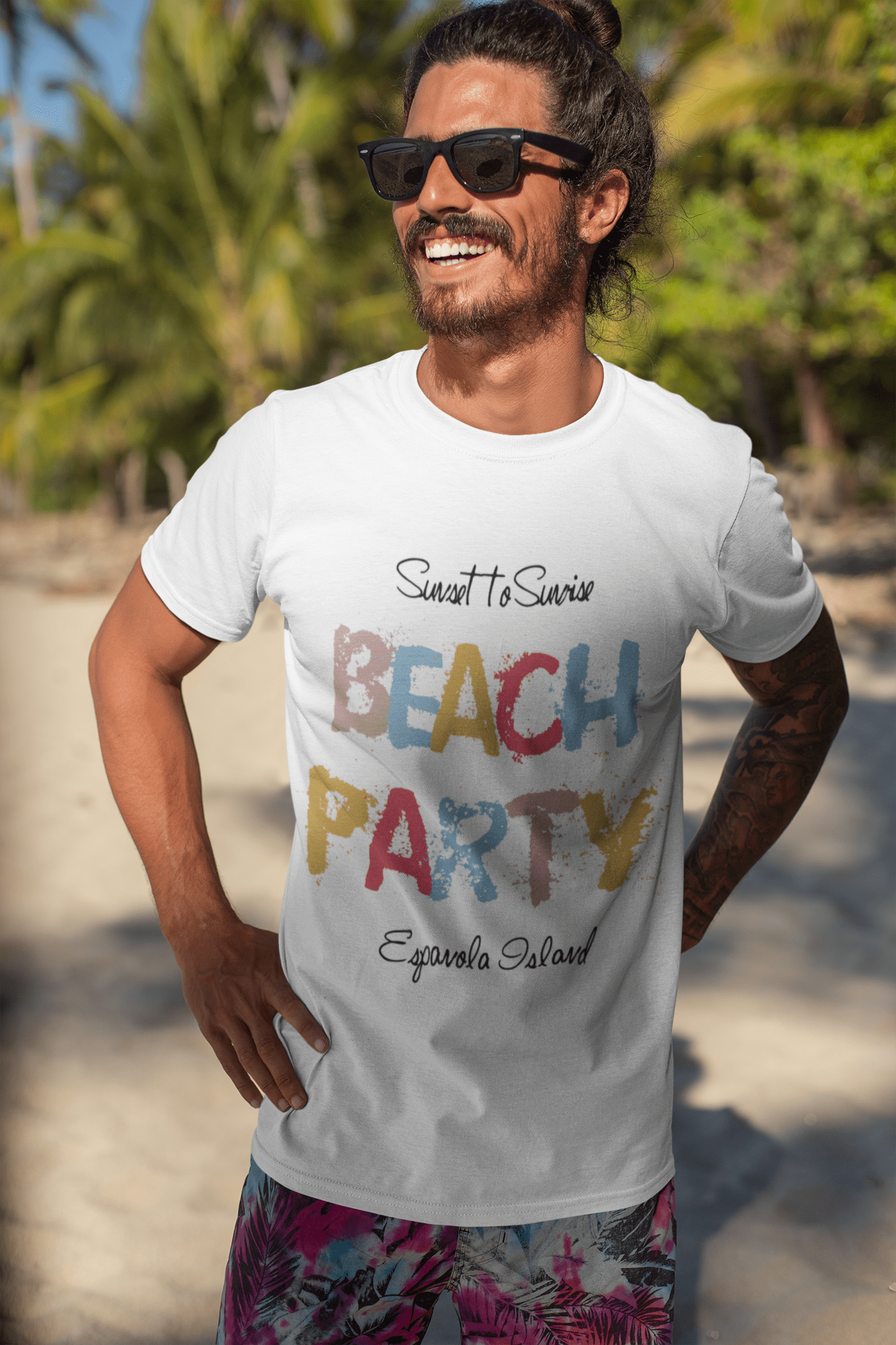 Espanola Island, Beach Party, White, Men's Short Sleeve Round Neck T-shirt 00279