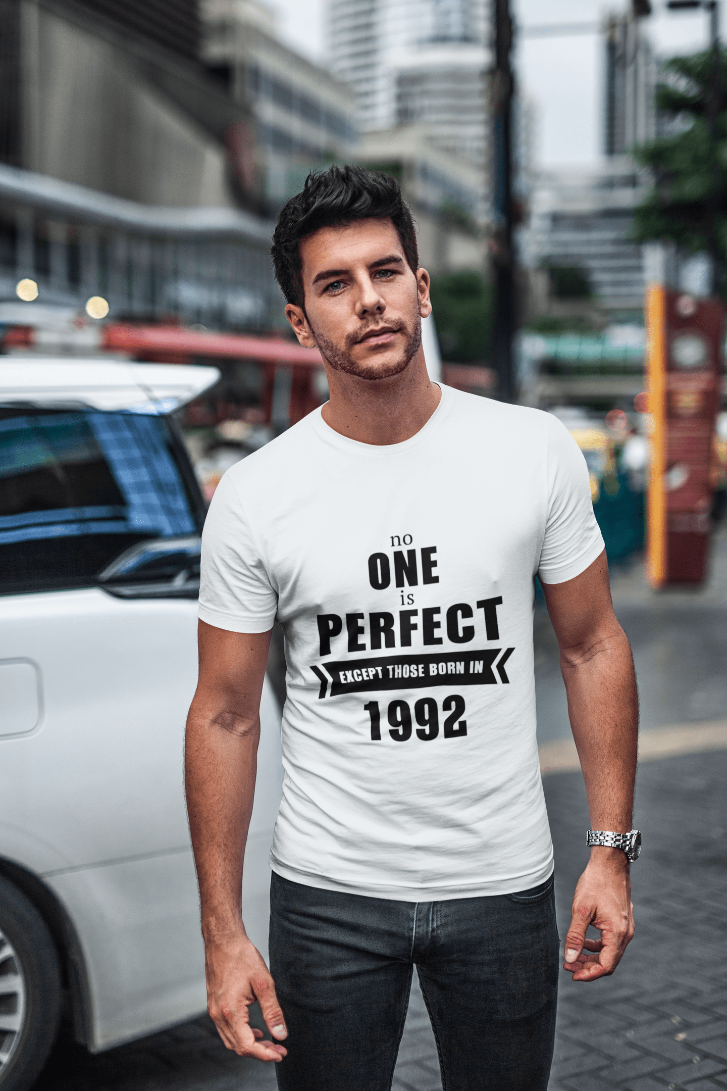 1992, No One Is Perfect, white, Men's Short Sleeve Round Neck T-shirt 00093