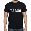 tacho Men's Short Sleeve Round Neck T-shirt , 5 letters Black , word 00006