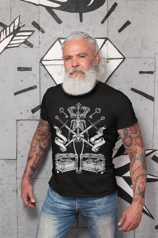 ULTRABASIC Herren-Grafik-T-Shirt Black Skeleton King – Lustiges Shirt für Männer