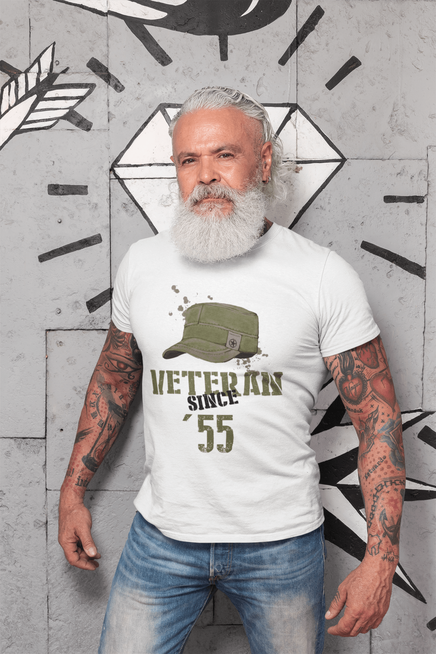 Veteran Since 55 Herren T-Shirt Weiß Geburtstagsgeschenk Rundhals 00436