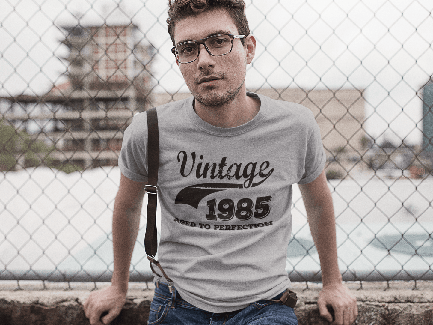 Vintage Aged to Perfection 1985, Grey, Men's Short Sleeve Round Neck T-shirt, gift t-shirt 00346