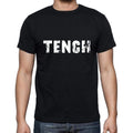 tench Men's Short Sleeve Round Neck T-shirt , 5 letters Black , word 00006