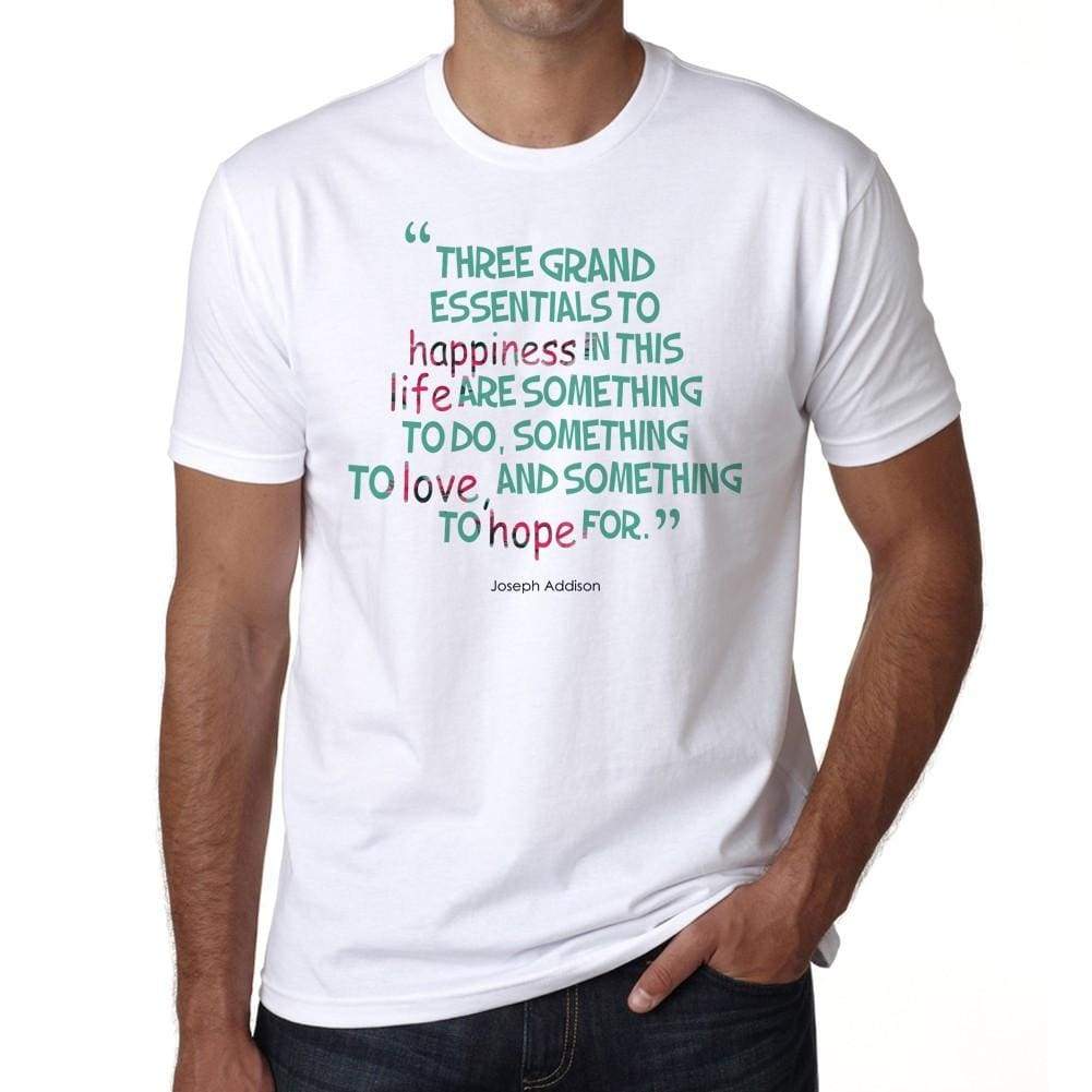 Three Grand Essentials To Happiness Mens White Tee 100% Cotton 00169