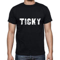 ticky Men's Short Sleeve Round Neck T-shirt , 5 letters Black , word 00006