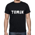tomsk Men's Short Sleeve Round Neck T-shirt , 5 letters Black , word 00006