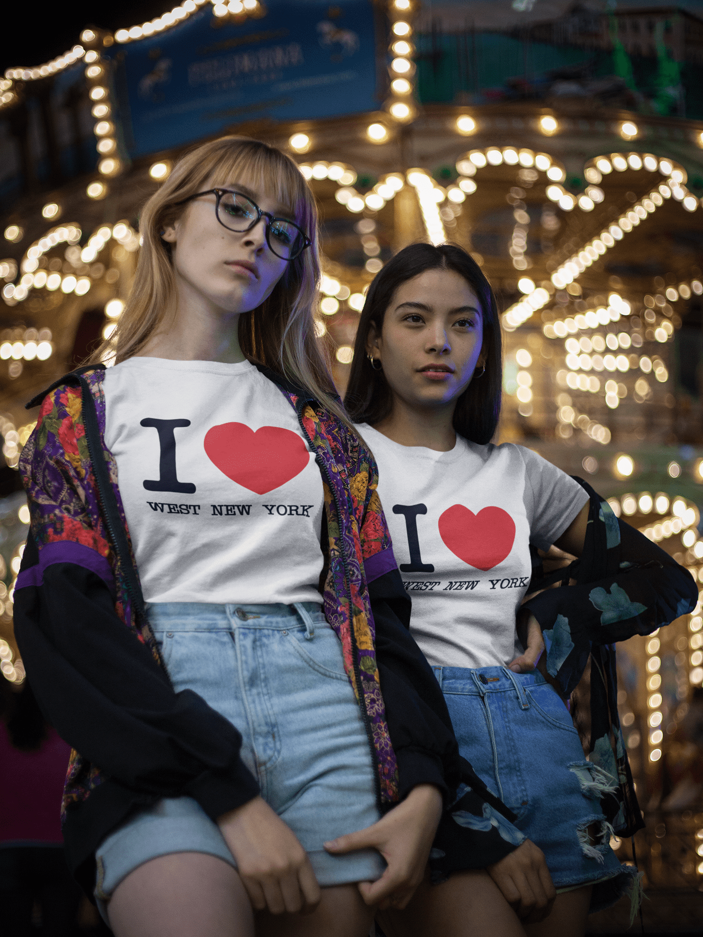 WEST NEW YORK, I Love City's, Weiß, Damen-Kurzarm-Rundhals-T-Shirt 00012