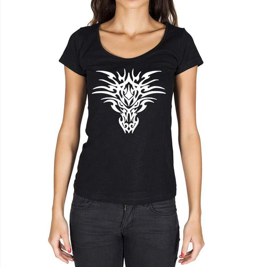 Tribal Dragon Face Tattoo Black Gift Tshirt Black Womens T-Shirt 00165
