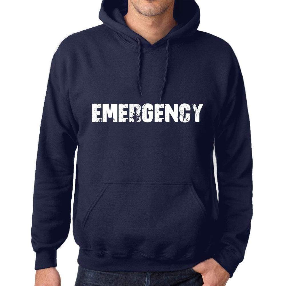 Unisex Printed Graphic Cotton Hoodie Popular Words Emergency French Navy - French Navy / Xs / Cotton - Hoodies