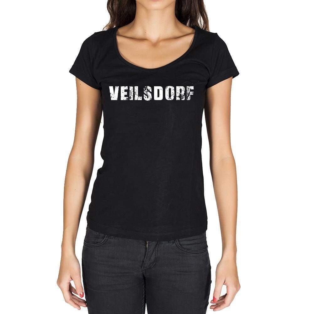 Veilsdorf German Cities Black Womens Short Sleeve Round Neck T-Shirt 00002 - Casual