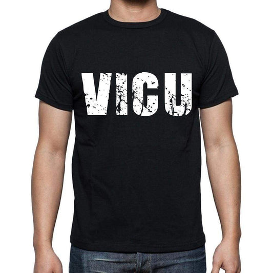 Vicu Mens Short Sleeve Round Neck T-Shirt 4 Letters Black - Casual