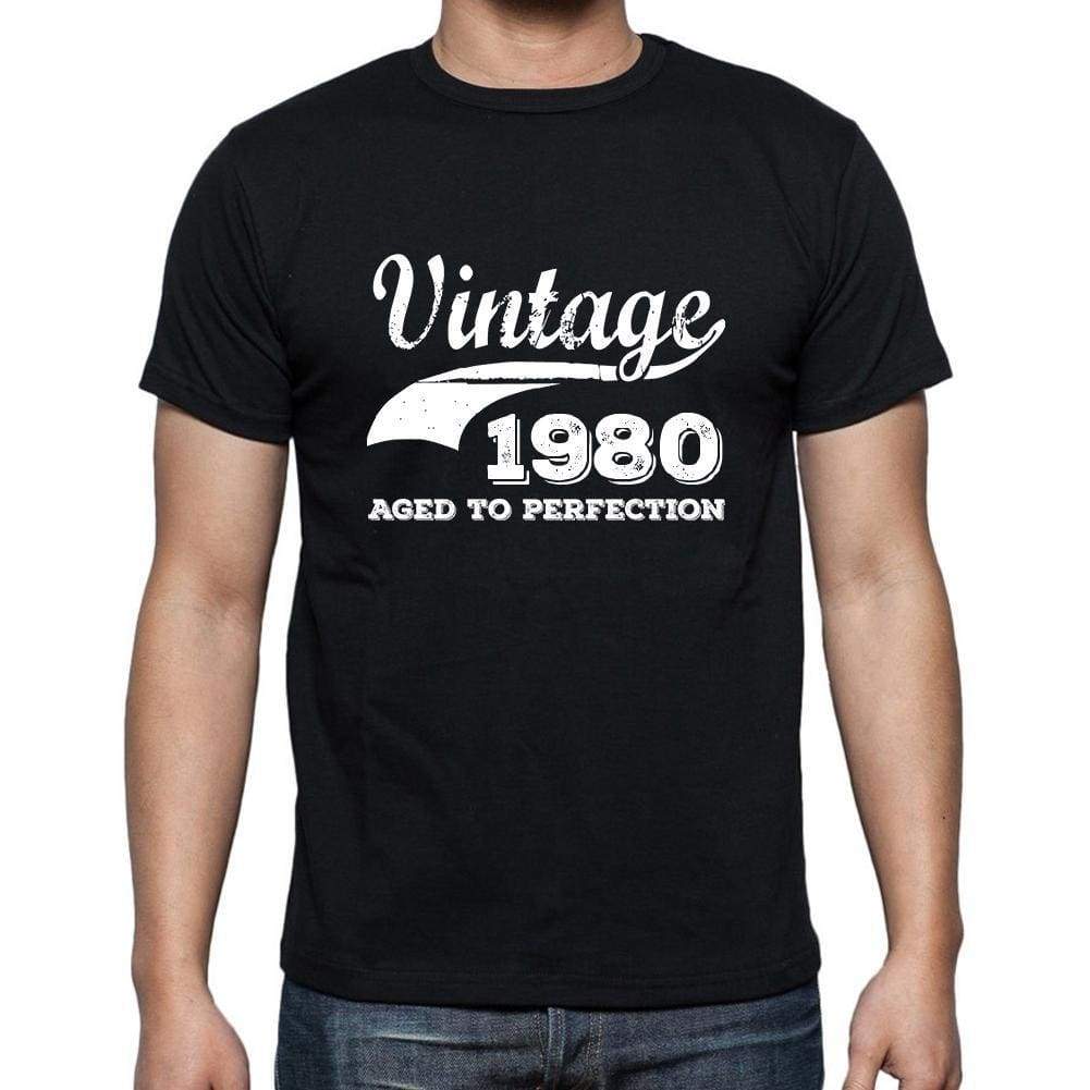 Vintage 1980 Aged To Perfection Black Mens Short Sleeve Round Neck T-Shirt 00100 - Black / S - Casual
