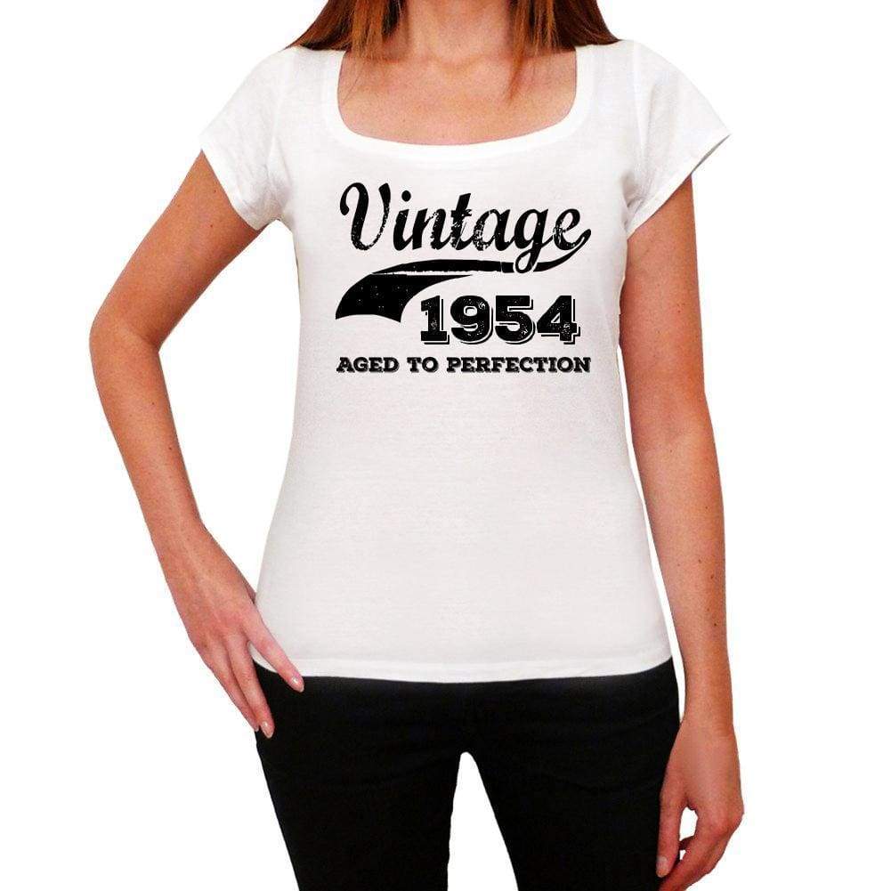 Vintage Aged To Perfection 1954 White Womens Short Sleeve Round Neck T-Shirt Gift T-Shirt 00344 - White / Xs - Casual