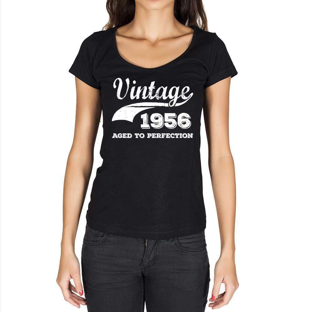 Vintage Aged To Perfection 1956 Black Womens Short Sleeve Round Neck T-Shirt Gift T-Shirt 00345 - Black / Xs - Casual