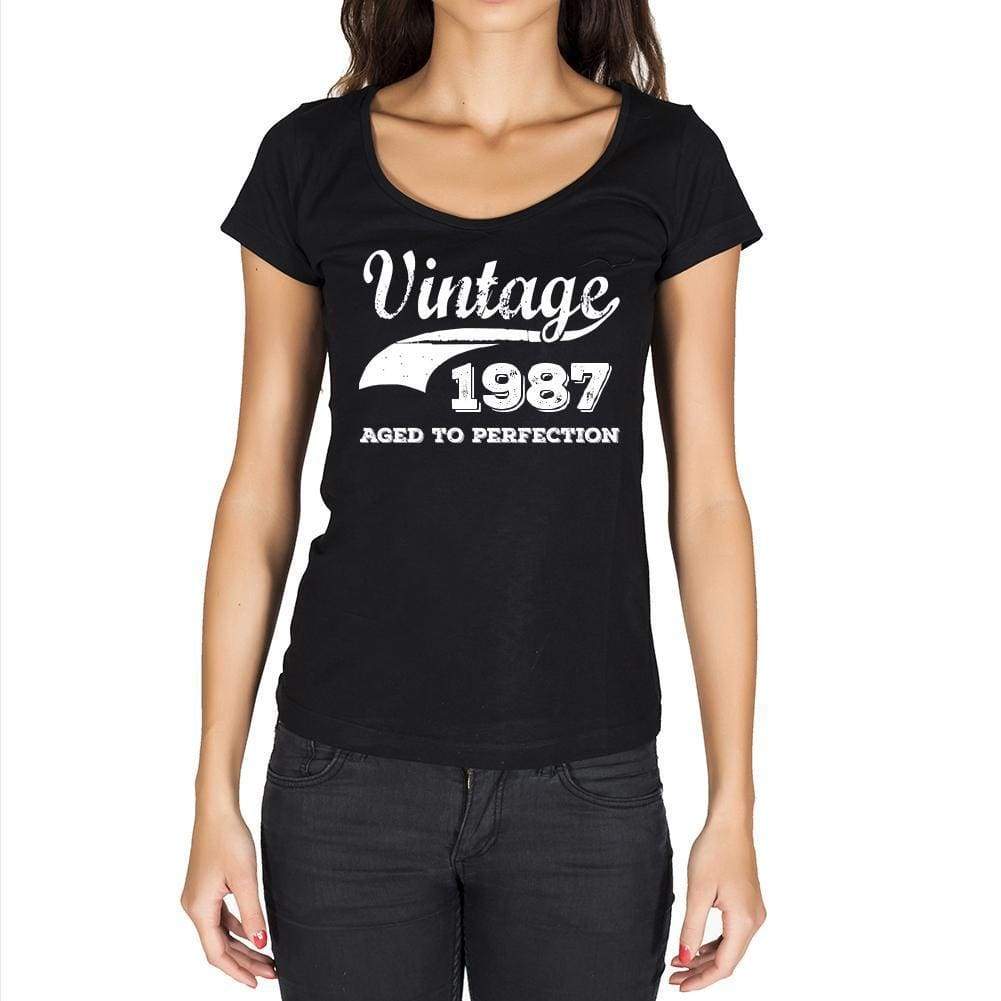 Vintage Aged To Perfection 1987 Black Womens Short Sleeve Round Neck T-Shirt Gift T-Shirt 00345 - Black / Xs - Casual