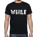 while , white letters, Men's Short Sleeve Round Neck T-shirt 00007