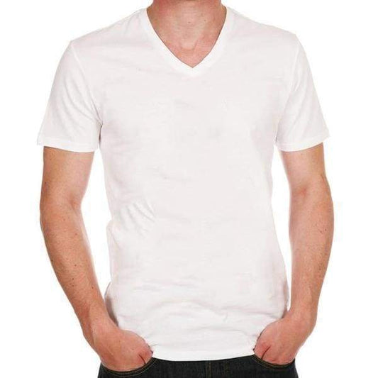 White Mens Plain V Neck T-Shirt Birthday Gift 00519 - S / White - Casual