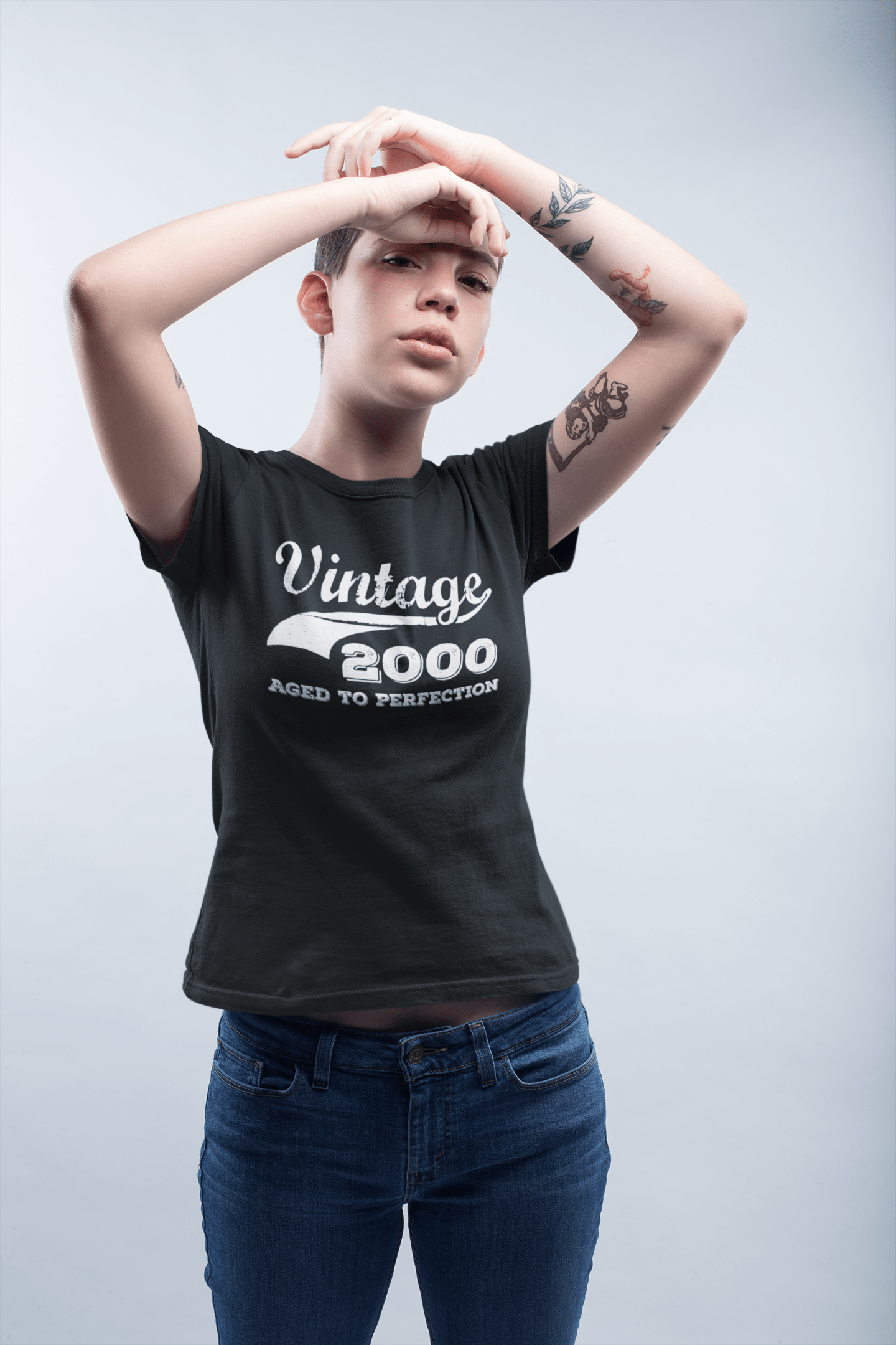 Vintage Aged to Perfection 2000, Black, Women's Short Sleeve Round Neck T-shirt, gift t-shirt 00345