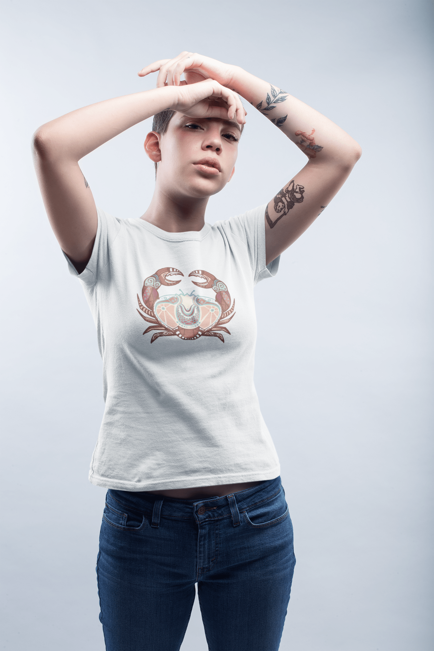 Signe du zodiaque Cancer, T-shirt femme blanc, 100% coton 00214