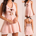 Women Ladies Bow V Neck Sleeveless Mini Dress Summer Beach Dress