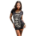 Women Loose Short Sleeves Skull Printed Summer Vintage Mini Package Hip Dress