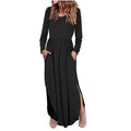 Women Loose Split Waist Swing Long Sleeve Casual Floor Length Maxi Long Dresse