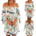 Women Off Shoulder Leaves Short Mini Dress Ladies Beach Party Dresses