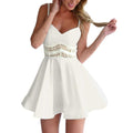 Women Summer Sleeveless Lace V Neck Sexy Hollowed Dress