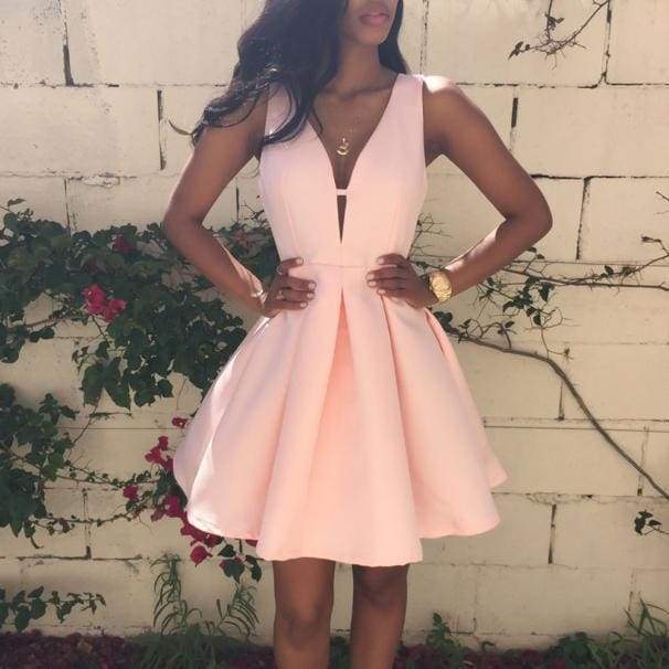 Women Summer V Neck Sleeveless Cocktail Party Dress - L